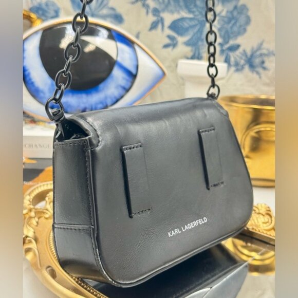 🆕KARL LAGERFELD 🧿NWOT Black Leather K/Letter Shoulder Bag *w/o original strap* - Picture 5 of 15